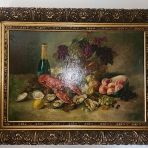 Alte XXL Ölgemalde,Öl auf Leinwand, signiert,Massiv Rahm,gerahmt,Stilleben,Essen